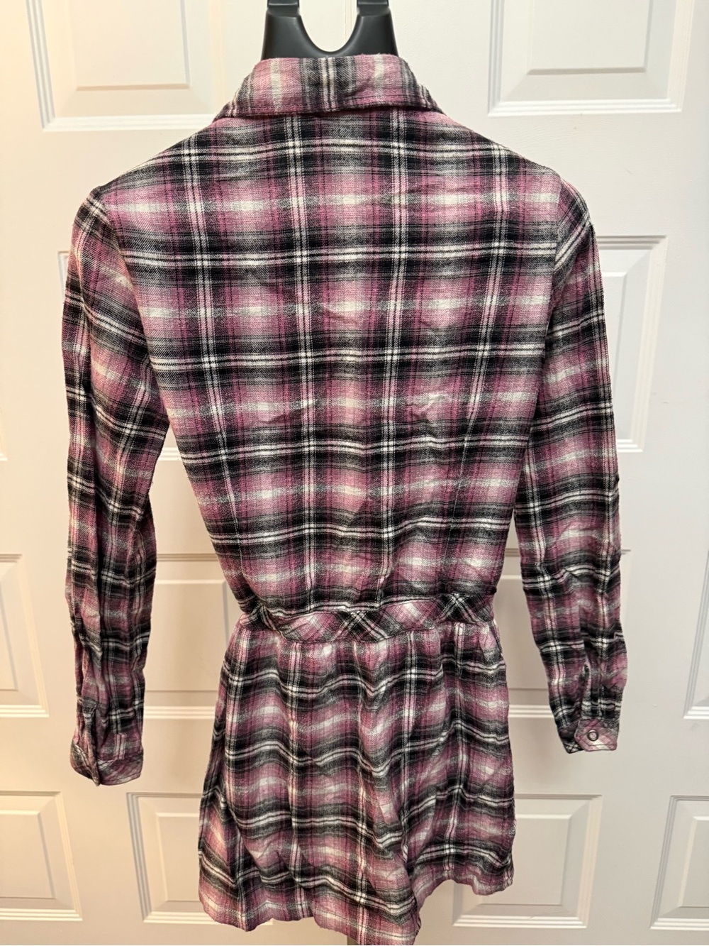 Miley Cyrus & Max Azria Pink Black White Plaid Long Sleeve Shirtdress - Picture 3 of 4